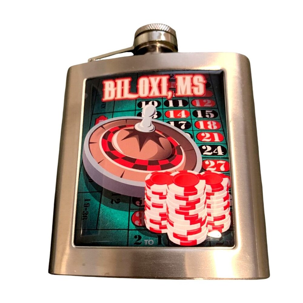 Gambling FLASK Biloxi, MS Logo 6oz Stainless Steel